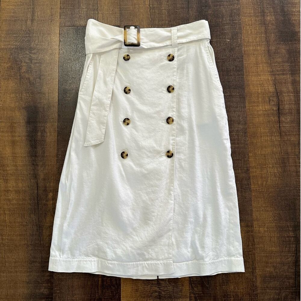 NWT Club Monaco Belted Pencil Skirt White Linen Blend Size 4